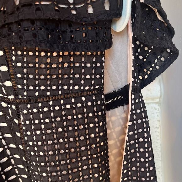 J Crew Collection One Shoulder Ruffle Eyelet Black Dress Size 2 - Picture 8 of 14